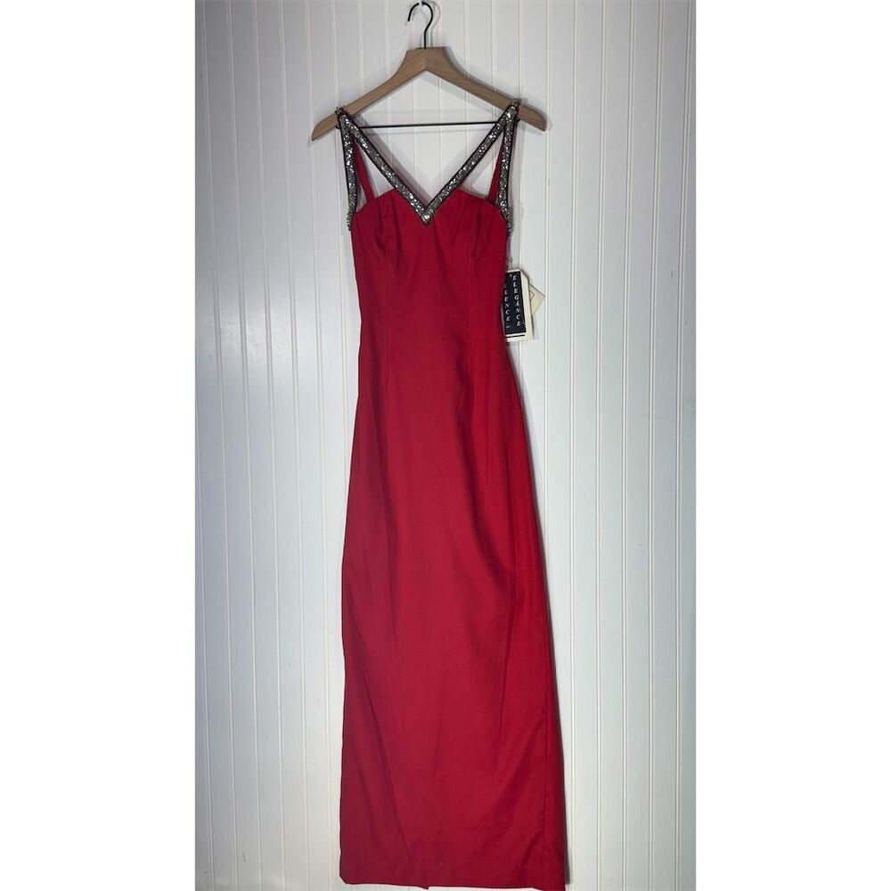 Vintage Sterling by Stone Ferris Red Gown Sz 8 Sequin Trim Open Back Y2K Formal